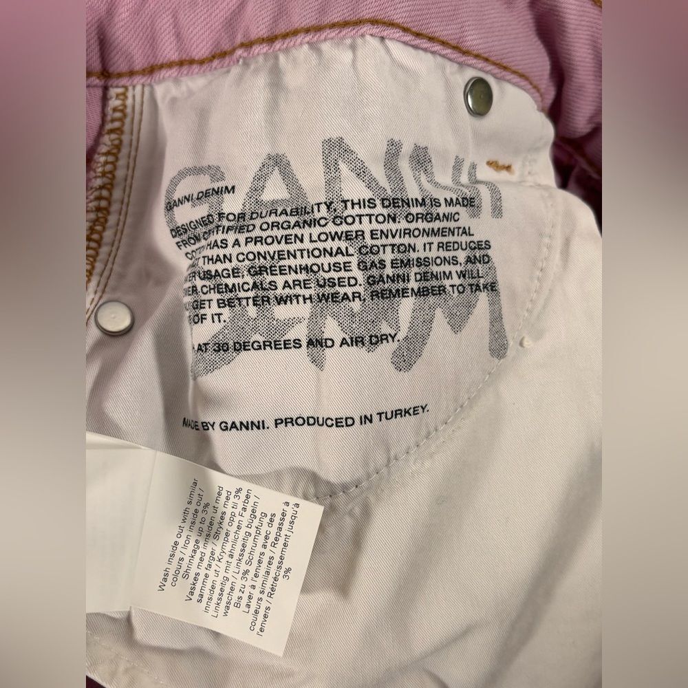 GANNI Cream Light Lilac Wavy Cutline Streetwear Organic Denim Mini Skirt 38 - Picture 8 of 13